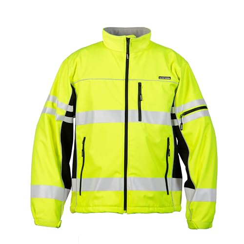 Kishigo Unisex High Visibility Reflective Premium Black Series Soft Shell Jacket JS137, Zipper Closure, ANSI 107 Type R/Class 3, Construction, Roadwork, Traffic, Security, Outdoor (Lime, L)