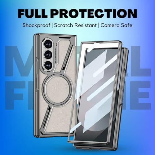 Image of TechTrendz Fortless Elite Pro Z Style Magnetic Leather Case for Samsung Galaxy Z Fold 6 / Z Fold6 5G,Shockproof Elegent Cover Compatible with Magnetic Wireless Accessories (Black)