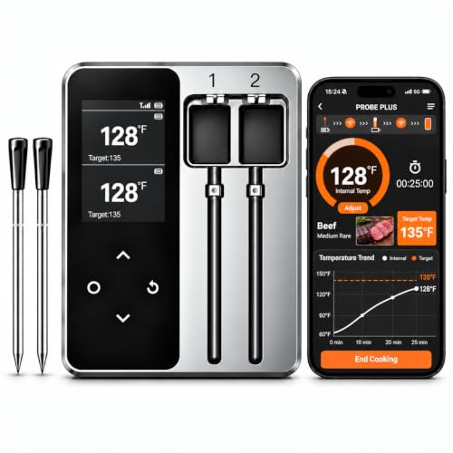 JoyBear Wireless Meat Thermometer, 2 Probes, Smart Base, 6 Sensor...