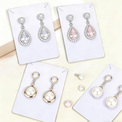 oupados Lot de 100 cartes de présentation pour bijoux avec 100 cartes de rangement pour boucles d'oreilles, 100 pochettes autocollantes en cellophane OPP, 200 crochets pour boucles d'oreilles pour – vue 3