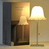 LED Tischleuchte: Inspiriert von Tulpenblüten, sorgt der dicke mattierte Glas-Lampenschirm für ästhetisches Gefühl und angenehmes warmweißes Licht. Die Basis besteht aus Aluminiumlegierung, langlebig und fein in der Textur. Diese drahtlose tragbare Tischlampe eignet sich für Haus, Restaurant, Café, Buffet, Hotelbeleuchtung und Dekoration