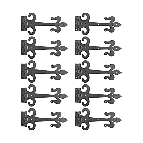 Renovators Supply Manufacturing Pack of 10 Black Wrought Iron Strap Hinge 12 Inch Fleur de Lis Colonial Barn Door Gate Hardware Flush Mount Rust Resistant Heavy Duty