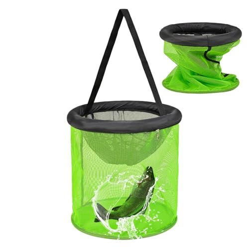 Cesta de para Peces Capturados,Cubo Circular Plegable de Malla - Jaula de Almacenamiento para Cebo - para Exteriores Lago Río Agua Salada y Dulce Cangrejos de Río Gambas Bagre en Hielo Captura de Cang