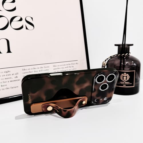 NITITOP Compatible for iPhone 17 Pro Case with Wrist Strap Cute Stylish Leopard Print Amber Tortoise for Women Girls Men Soft TPU Shockproof Protective Cover - Brown Leopard by NITITOP - Image 6