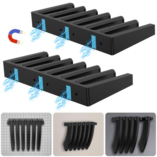 VOHEZPT 2 Pack PMAG Wall Mount AR Mag Holder, Magnetic Mag Holder, Wall Mount Display Mag Storage, AR Wall Mount Mag Holder for Gun Safe Magnetic ABS 6 Standard AR Rack Wall Mount Mag Holder