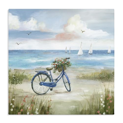 Stupell Industries Blue Bicycle Floral Beach, 17 x 17 Inch Canvas Wall Art