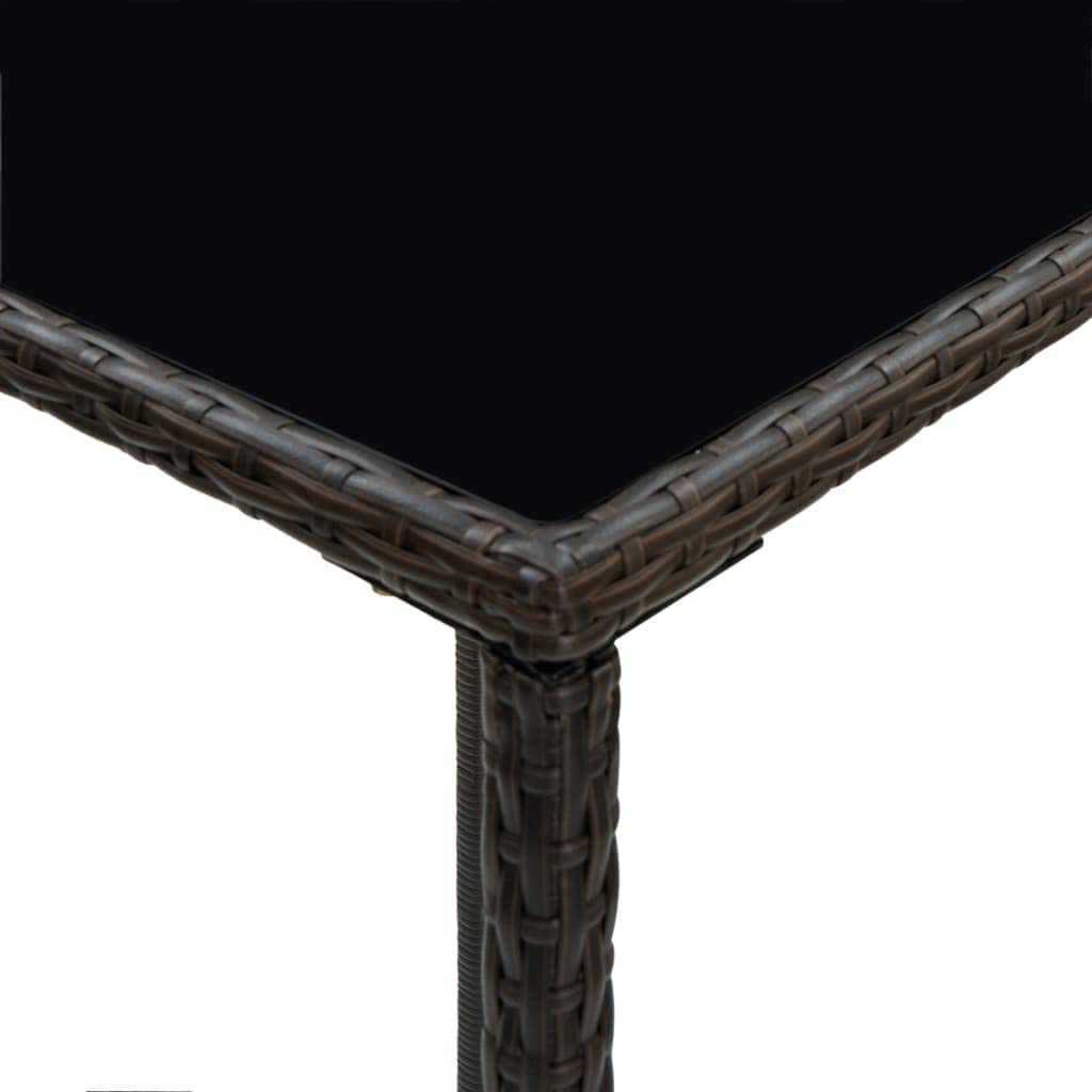 Mesa de jardín marrón 70 x 70 x 110 cm de poliratán con cristal templado resistente a la intemperie para terraza, balcón, exterior, mesa auxiliar plegable