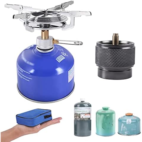 Konelia Camping Stove Portable Backpacking Stove Lightweight Hiking Stove Small Camping Burner with Butane Gas Adapter for Outdoor Camping Backpacking Picnic Cover