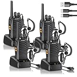 JUCJET H888S （4 Pack） Walkie Talkies Handheld Two Way Radio with Original Earpieces, 2-Way Radios UHF Handheld Transceiver Walky Talky, with 2-in-1 Type-C Charging Cable&Charging Station（4 Pack）