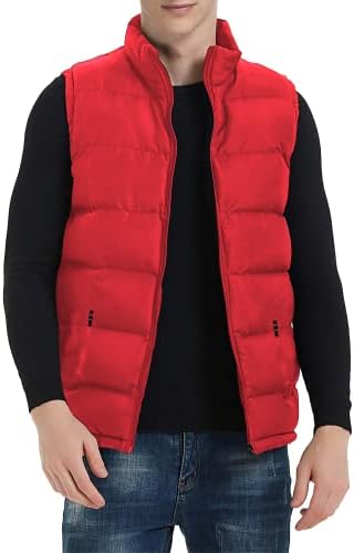 TUVEKE Red Men's Puffer Vest Sleeveless Zipper Quilted Vest Sport Men's Outdoor Outerwear Puffy Vests Lightweight Big And Tall Solid Mens Down Vest Winter Warm XL