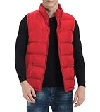 TUVEKE Red Men's Puffer Vest Sleeveless Zipper Quilted Vest Sport Men's Outdoor Outerwear Puffy Vest