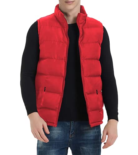 Tuveke Red Men's Puffer Vest Sleeveless Zipper Quilted Vest Sport Men's Outdoor Outerwear Puffy Vests Lightweight Big And Tall Solid Mens Down Vest Winter Warm Xl #TOP1