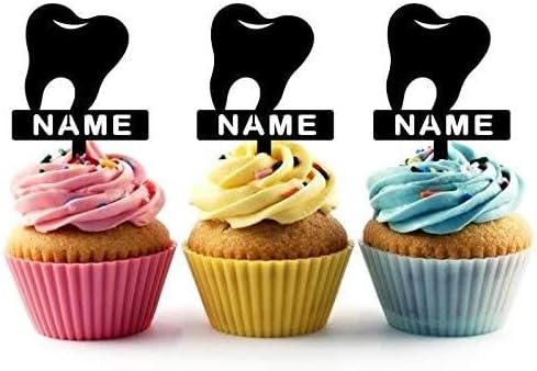 TA1061 Teeth Healthcare Dental Silhouette Party Wedding Birthday Acrylic Cupcake Toppers Decor 10 pcs with Personalized Your Name