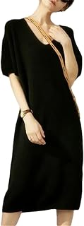 Suéter de cachemira con cuello en V europeo americano para mujer, vestido de lana de punto largo suelto salvaje de manga corta