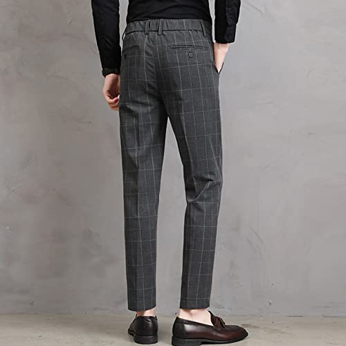 Maiyifu-Gj Men's Plaid Business Comfort Pant Casual Straight Fit Tapered Suit Pant Classic Lightweight Loose Fit Trousers (Dark Grey,28) #TOP3