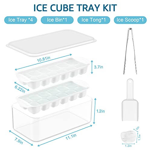 Icexxp 4 Pack Ice Cube Tray With Lid And Bin, Ice Cube Trays For Freezer With Ice Box, Silicone Ice Trays With Ice Container For Cocktails, Stackable Ice Tray With Storage Ice Bucket, Ice Tong & Scoop #TOP4