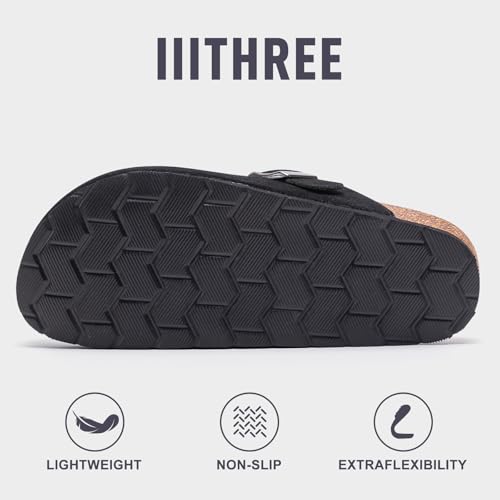 IIITHREE Women's Suede Clogs Cork Footbed Clogs for Women Soft Leather Adjustable Buckle Slip-on Potato Shoes Sandals Black by IIITHREE - Used condition - Image 5