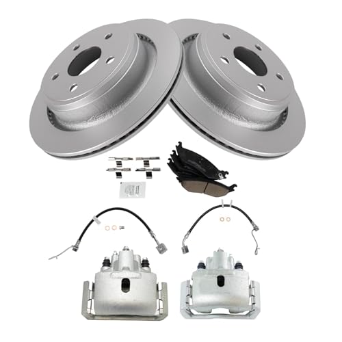 Image of TRQ Rear Brake Pad & Rotor Kit Ceramic Premium G-Coated Compatible with 2009-2010 Dodge Ram 1500