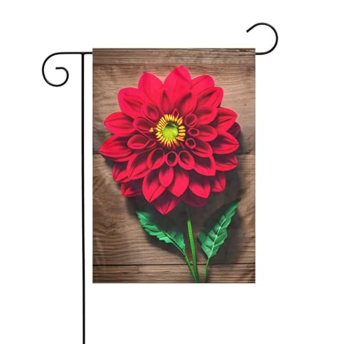 Panneau en bois rétro imprimé fleur dahlia rouge 30,5 x 45,7 cm double face extérieur sapin de Noël drapeau décoratif