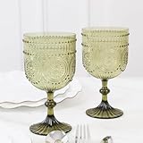 Efavormart 12 Pack Plastic Wine Goblets, 15oz Reusable Shatterproof Dusty Sage Green Vintage Drinkware – Embossed Floral Pattern Decorative Cups