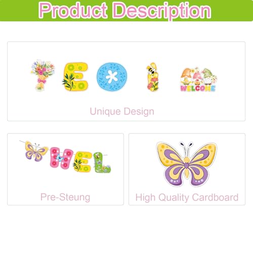 Image of 3Pcs Pre-Strung Hello Spring Banner for Classroom Office Spring Easter Hanging Decorations