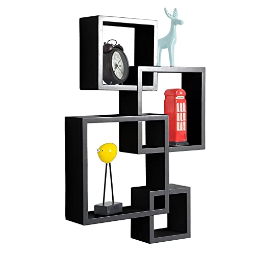 Image of OFIXO Wooden Floating Wall Mounted Shelves for Home Decor (4 Pieces, Black)
