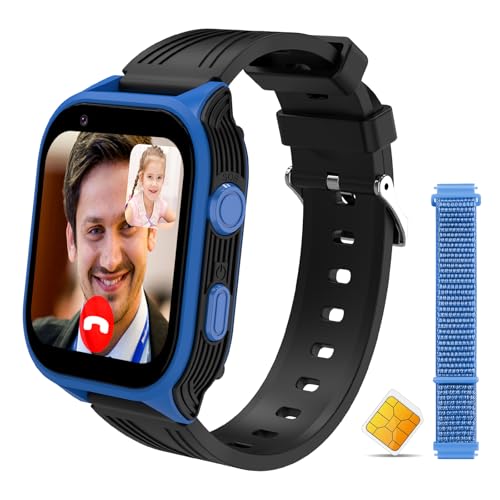 4G Kids Smart Watch with SIM Crad GPS Tracker Whatsapp 1.83" Large Touch Screen WiFi, Call, Voice Video Chat, SOS, Bluetooth, Alarm, Pedometer, Music, Camera Smartwatches for Age 4-15 Gift Blue
