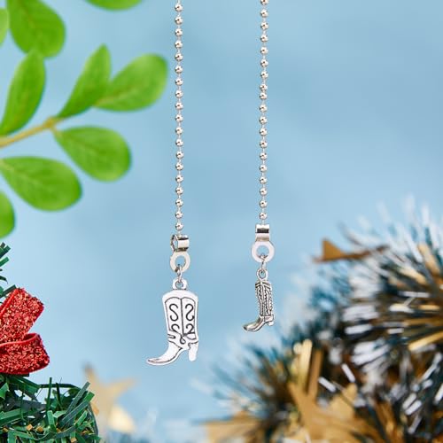 DICOSMETIC 6 Styles Western Cowboy Ceiling Fan Pull Chain Extenders Cowboy Boots Charms with Ball Chains Connector 13.3-13.58\" Alloy Pull String Extension for Fan Wall Lamp Home Decor - Thumbnail 4