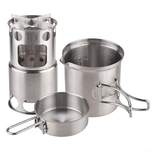 CWOQOCW Ensemble de cuisine portable en acier inoxydable avec échelle de mesure, équipement de survie pour camping, randonnée, pique-nique, survie