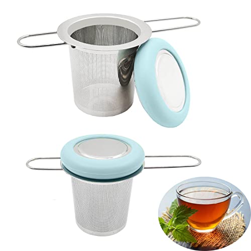 HSimpleStyle Infusore per tè – Diffusore per tè a foglia sciolta (2 picchi) in acciaio inox con manici pieghevoli, setacci per tè sfuso, erbe e caffè (2 blu)