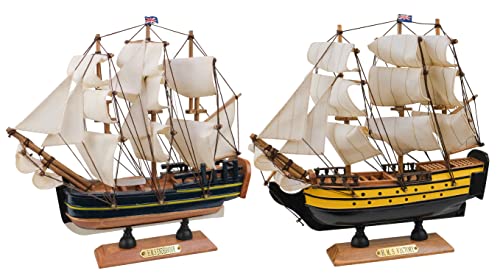 SAILINGSTORY Wooden Model Ships Sailing Ship Model Sailboat Decor Endeavour, Victory 9.5" Set of 2 Pack