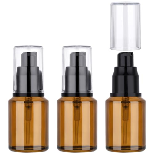 Image of Segbeauty 1oz Frosted Empty Glass Pump Bottle Dispensers, 3 Pack 30ml Travel Size Pump Bottles, Reusable Lotion Container Foundation Bottle for Travel, Refillable Cosmetic Containers for Women Amber