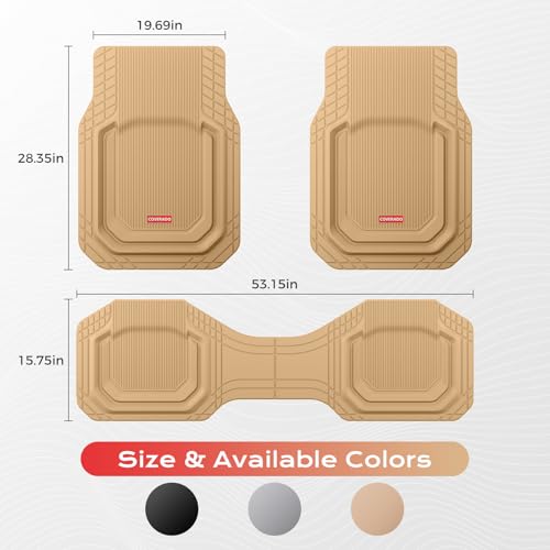 Coverado Car Floor Mats Heavy Duty, Deep Dish All-Weather Beige Mats, Universal Waterproof Trim to Fit Automotive Mats for Cars SUV Trucks by Coverado - Used condition - Image 4