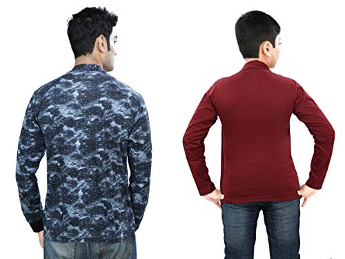 Image of Boy's Cotton White Printed T-Shirt with Blue Jacket Shrug