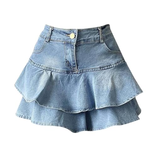 Trending Ruffle Edge Denim Skirt Retro Vintage Women's High Waist Slim Cut Mini Design Fashionable Casual4