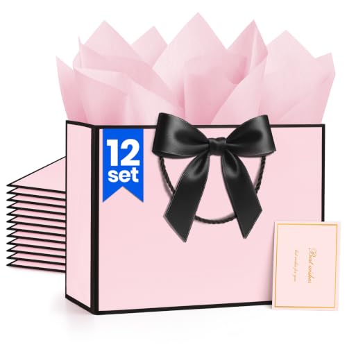 ANZNKU 12PCS Pink Medium Gift Bags with Handles for Wedding Birthday Party