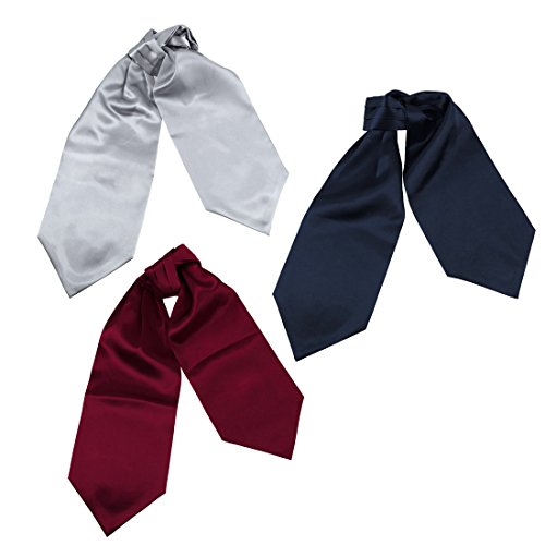 Men Ascot Multi-Color Plain Cravat Scarf Silk Touch Retro Vine Drde0001 Dan Smith Burgundy,Midnight Blue,Gray #TOP2