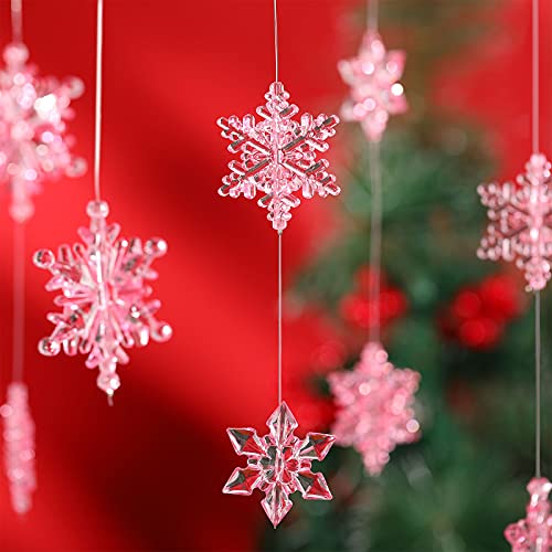 Pendentif arbre de Noël flocons de neige acrylique rose clair - 4