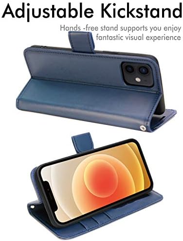 TECHGEAR iPhone 12 / iPhone 12 Pro Leather Wallet Case, Flip Protective Case Cover with Wallet Card Holder, Stand and Wrist Strap - Blue PU Leather with Magnetic Closure for iPhone 12/12 Pro 6.1"
