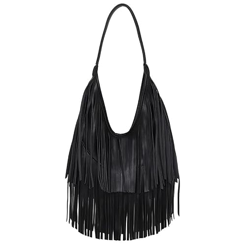 Black Fringe Purses for Women, Vintage PU Leather Fringe Shoulder