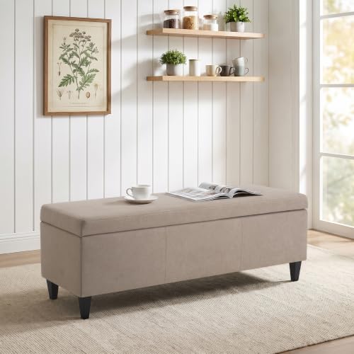 Image of Storage Ottoman Bench, 50.3 inch Fabric Upholstered End of Bed Bench (Brown)