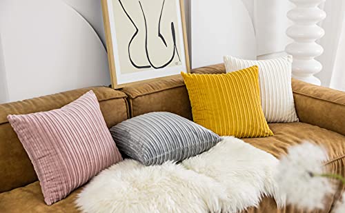 Ugasa Velvet 12X20 Inch Lumbar Throw Pillow Cover, Both Sides Corduroy Striped, Soft Solid Decorative Rectangular Cushion Case For Couch/Bedroom/Car, 1 Piece, Cream #TOP6