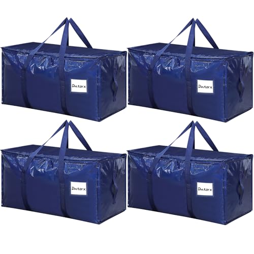 Dntorx 4 Stück 90L Große Aufbewahrungstasche mit Deckel, Faltbare Umzugskartons Groß mit Reißverschluss Griff Kleideraufbewahrung Umzugstaschen für Umzug Camping Bettwäsche Kleidung Aufbewahrung, Blau
