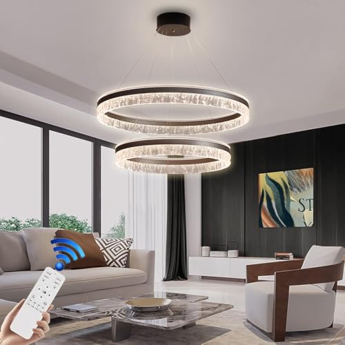Lustre LED marron 60+40cm réglable avec télécommande pour salon et salle à manger - 2