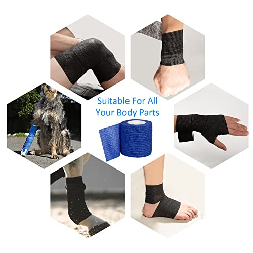 12Pcs 2”X 5 Yards Self Adhesive Bandage Wrap Elastic Bandage Wrap Self Adherent Cohesive Wrap Bandages For Wrist Ankle Vet Tape For Dogs Athletic Swelling Sprains Tape Grip Cover (Blue) #TOP5