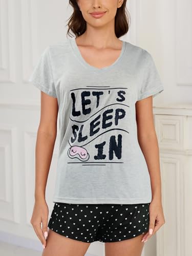 Image of VENTELAN Pajama Set For Women Cute PJS Summer Short Sleeve Shorts Sleepwear