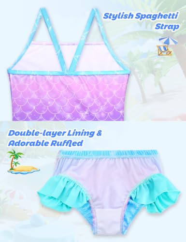Image of Girls Rash Guard Swimsuit 3 Pieces Long Sleeve UPF50+ Quick Dry Bathing Suit for Toddler 3-12Y