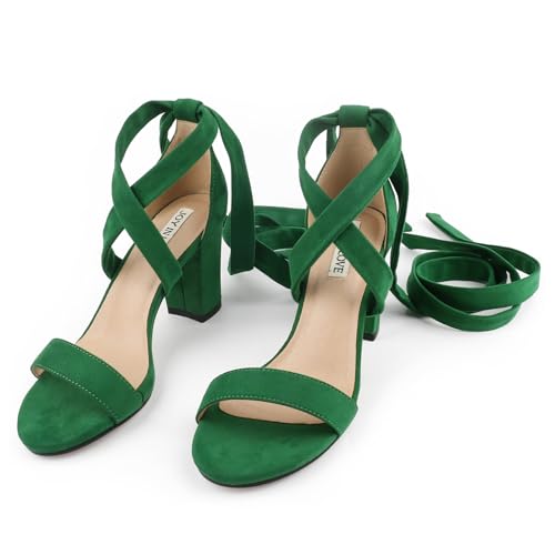 Image of JOY IN LOVE Women's Lace Up Heels 3 Inch Chunky Block Heel Strappy Sandals