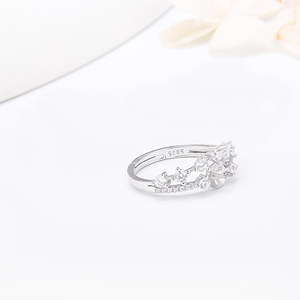 925 Sterling Silver Cubic Cenerous Crown Design Ring Mounts Fittings with Pearl Seat for DIY Jewelry Making