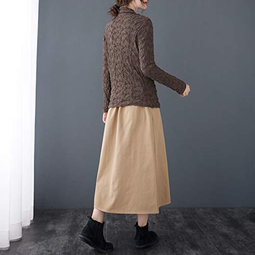 GoolRC Saia feminina vintage com bolsos elásticos altos irregulares na cintura e tamanho casual solt